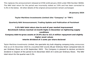 Taylor Maritime看漲中小型散貨船市場